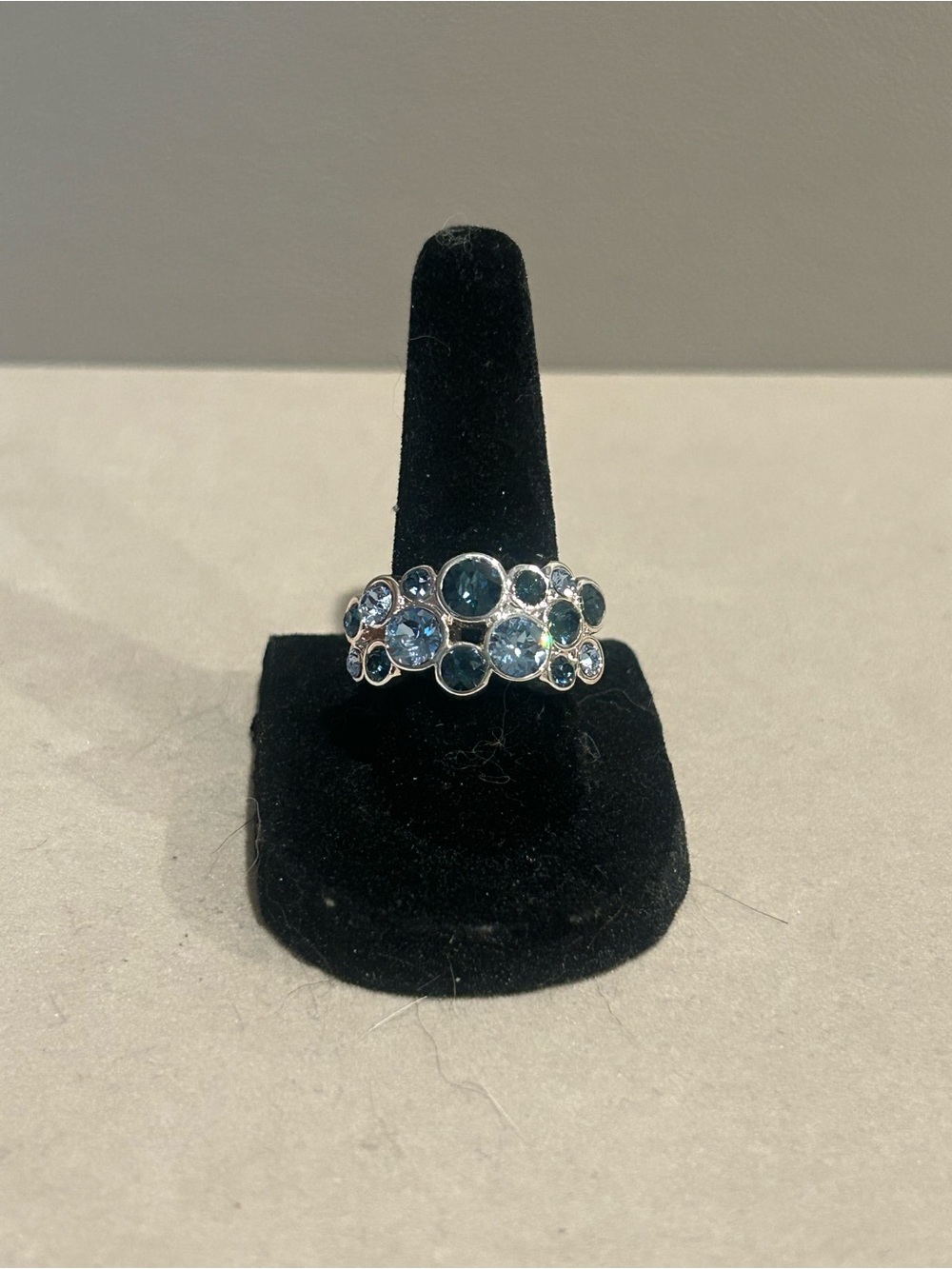 Silver-Tone Blue Crystal Cluster Ring - Women's Fashion Jewelry